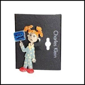 Charles Klein Brooch Pin‎ Silver Tone Teen Girl in PJ Rise + Whine